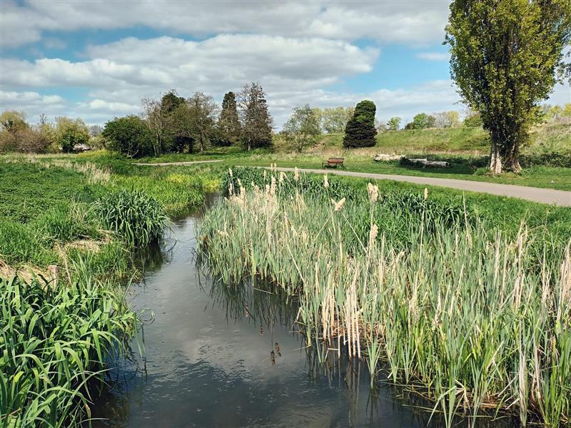 Feltham Arena with a river flowing through