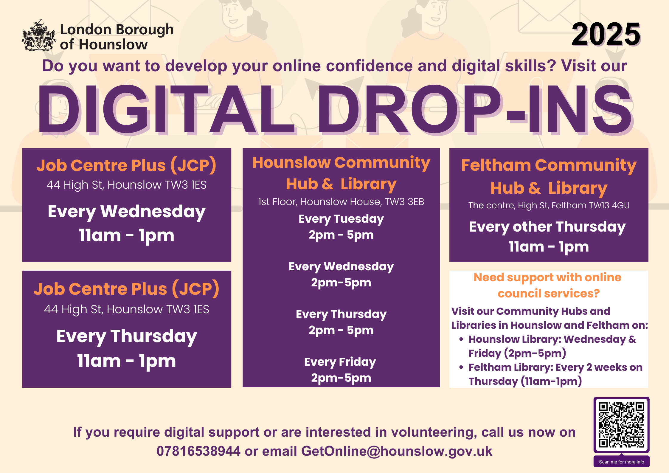 Location, Date & Time of the Digital Drop-ins available